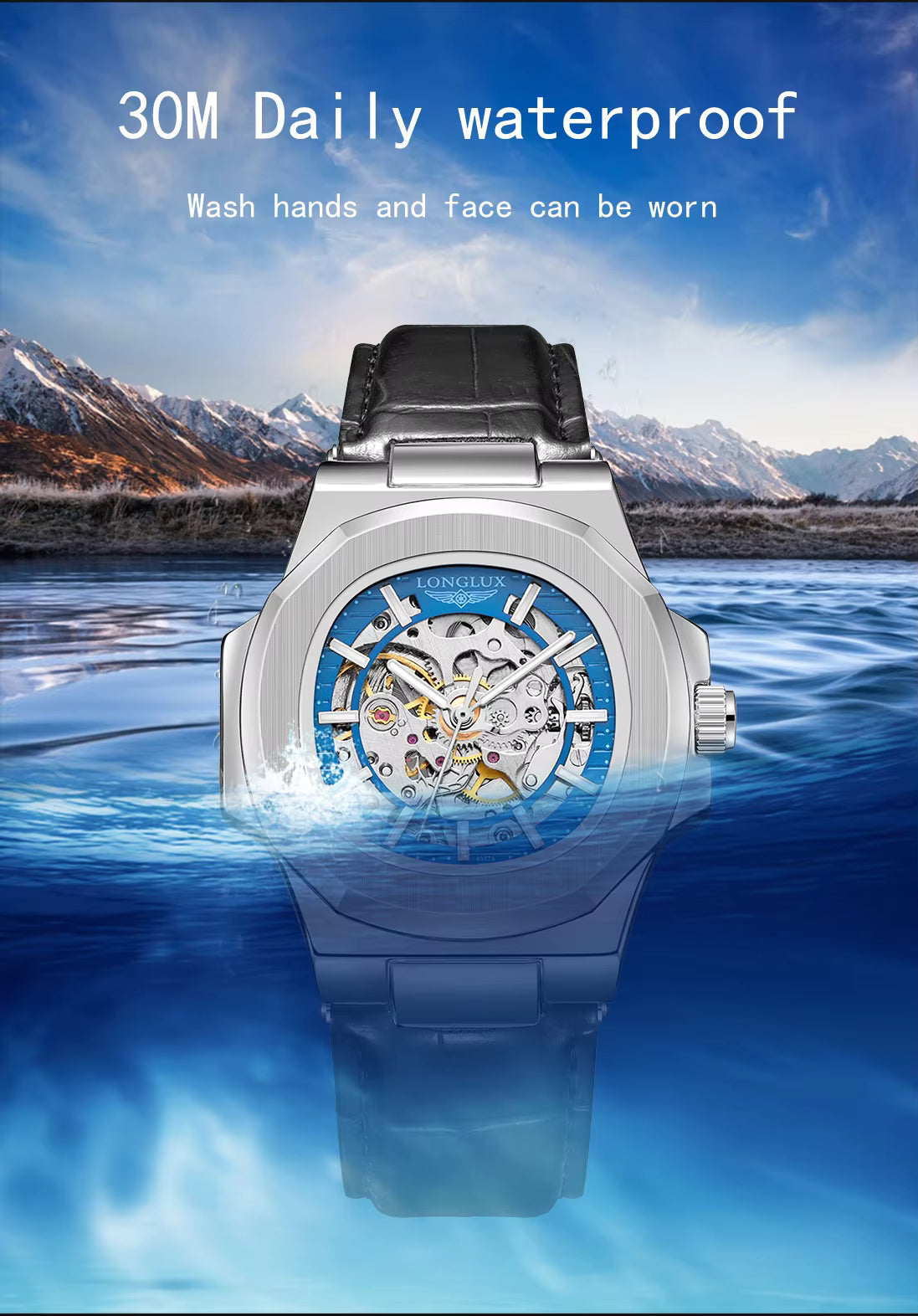 Zori Gems LONGLUX Men's Automatic Mechanical Skeleton Watch