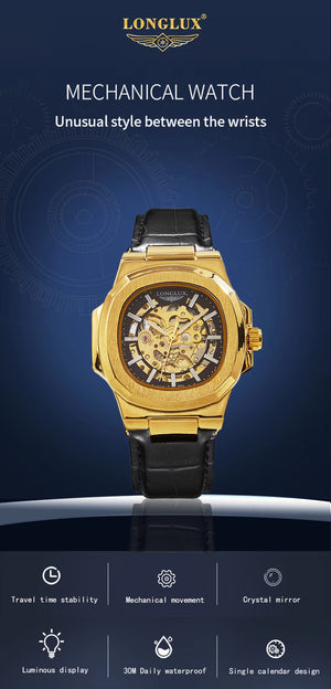 Zori Gems LONGLUX Men's Automatic Mechanical Skeleton Watch