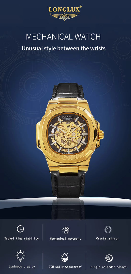 Zori Gems LONGLUX Men's Automatic Mechanical Skeleton Watch