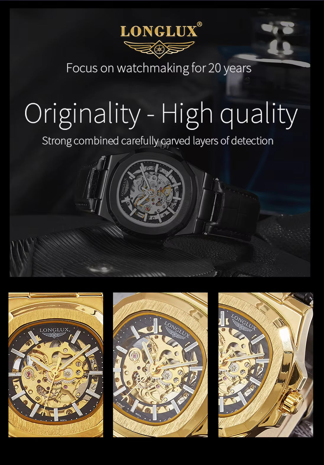 Zori Gems LONGLUX Men's Automatic Mechanical Skeleton Watch