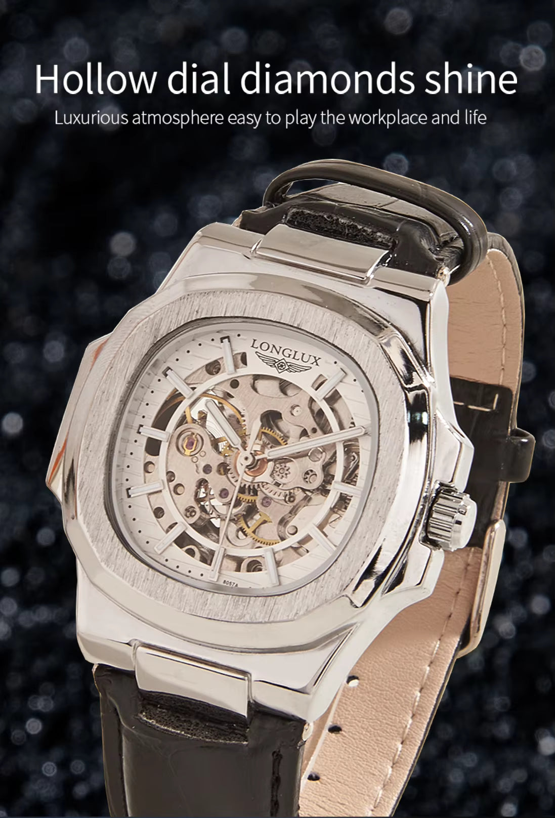 Zori Gems LONGLUX Men's Automatic Mechanical Skeleton Watch