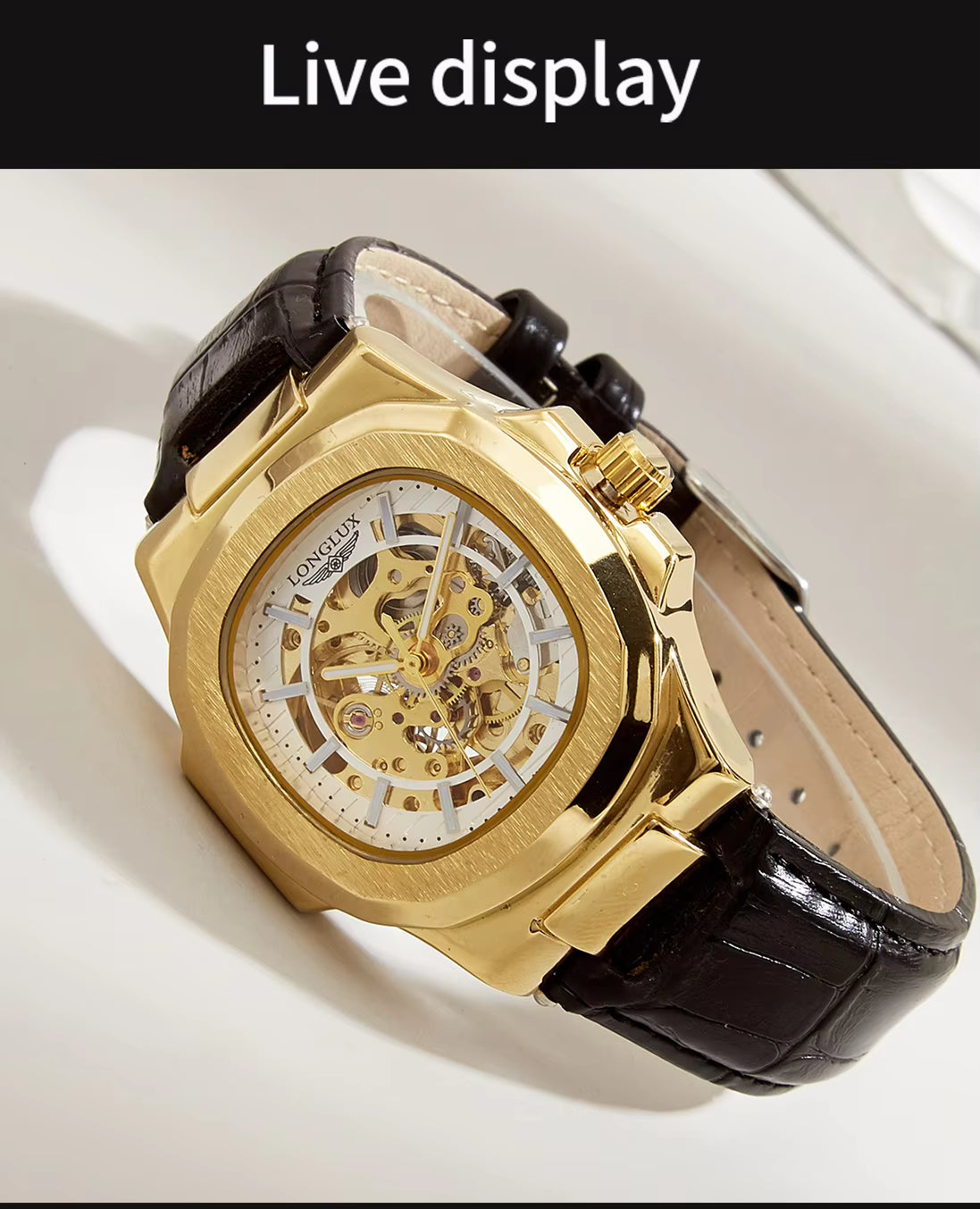 Zori Gems LONGLUX Men's Automatic Mechanical Skeleton Watch